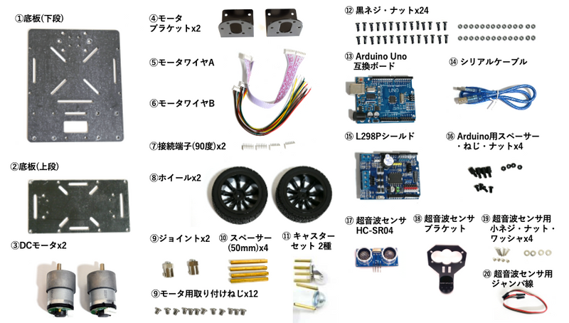 【学習向け】DCモータ2輪駆動カーシャーシ マイコン・距離センサーセット - RoboStation